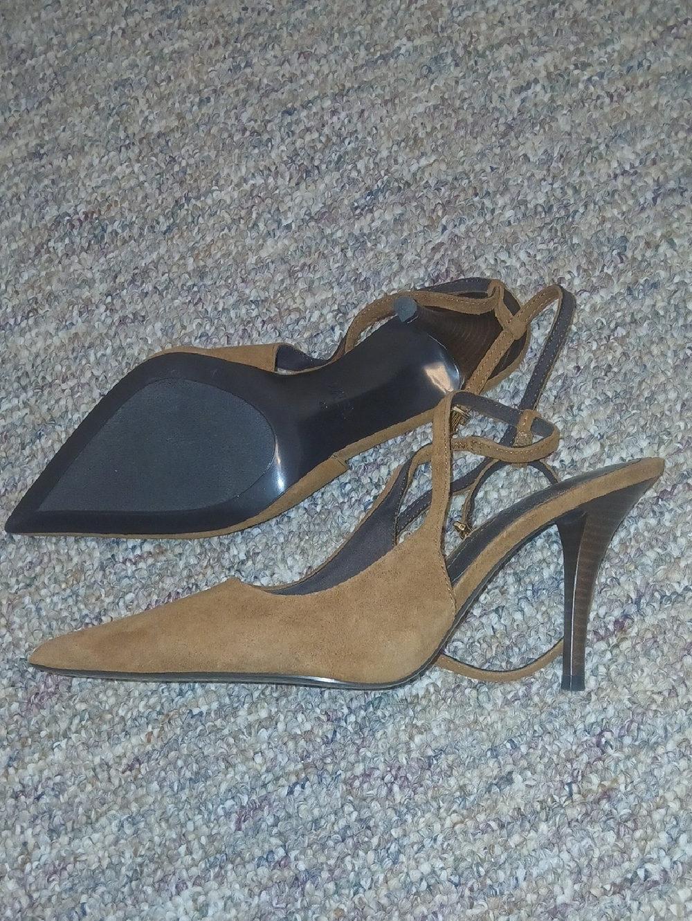 Women’s Pointed Toe Leather Suede Slingback Heels in Brown